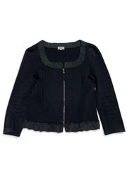 美品　FOXEY　フォクシー　ニット　ジャケット　ノーカラー　ブラック　サイズ38　異素材コンビ　レーヨン　ポリエステル　ZIPジャケット
