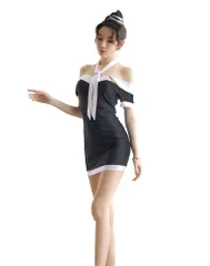 [Entregando amor e paz] キャビンアテンダント 黒 コスプレ セクシー衣装 レディース コスチューム (CA黒)