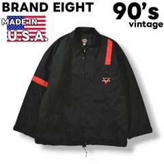 【美品】 90s ヴィンテージ USA製 BRAND EIGHT ナイロン ジャケット ウィンドブレーカー ジャンパー ジップアップ ブルゾン オーバーサイズ  XL ブラック x レッド メンズ