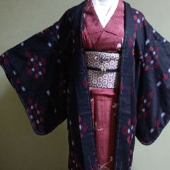 美品】有松鳴海絞り 高級浴衣 総絞り 紺 麻の葉 肩当て・居敷当て付き