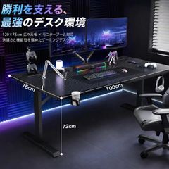 ゲーミングデスク 幅100×奥行75cm モニターアーム専用スペース 二段天