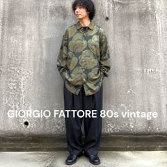 80s 90s vintage GIORGIO FATTORE ジョルジオ・ファットーリ　古着　総柄長袖シャツ イタリア製生地使用 L 幾何学 ゆるだぼ ビンテージ レトロ　●棚番号BS-1