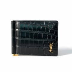 極美品 サンローラン マネークリップ クロコ 型押し 財布 札入れ カード 黒色 i14 SAINT LAURENT サンローラン YSL クロコ型押し マネークリップ