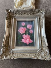高級薔薇の手彫り油絵額縁アンティークシルバーF０号キャンバス付き 高級薔薇の手彫り油絵額縁アンティークシルバーF0号キャンバス付き