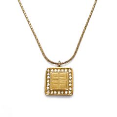 GIVENCHY ジバンシー  ネックレス 4Gロゴ スクエア ラインストーン ゴールド ヴィンテージ