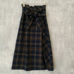 Te chichi テチチ ボトムス スカート S ネイビー系 ブラウン系 チェック柄 秋冬 レディース ラップスカート ラップ風 ウエストリボン アシメ 巻きスカート Aライン トラッド カジュアル きれいめ ラ・ヴェリタ古着 260828-2033
