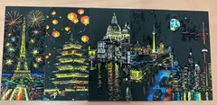 js*　【完成品 5枚セット】スクラッチアート 世界の夜景・絶景