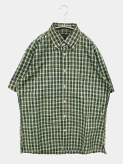 THE SCOTCHHOUSE ザスコッチハウス シャツ/ブラウス L グリーン ボタンダウン 半袖 チェック柄 ワンポイント コットン ミドル丈 メンズ
