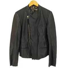 ポールスミス Paul Smith 裏地 総柄 シープスキン ノーカラー ダブル ライダース ジャケット メンズ import：M
