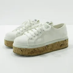 【三重本店】 中古 Miu Miu | ミュウ ミュウ スニーカー ローカット キャンバス コルクソール 厚底 149 ホワイト サイズ：37・1/2（24.5cm） 【135】