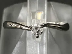 【鑑別カード付】総重量約1.6g 天然ダイヤモンド 0.10ct Pt900 約9.5号 一粒 シンプル デザイン プラチナ リング クリーニング済