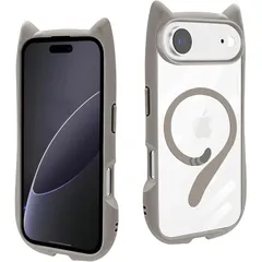 【新品】 YYKKTWBY Case for 電話カバー iPhone AIR用の アイフォン air プラス ケース 薄型可愛い猫 ワイアレス充電 マグセーフ MagSafe対応 しっぽ付き 軽量 保護 クリア 透明バック 磁石内蔵 耐衝撃 (B1-グレー,