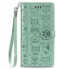 【新品】 Google Pixel 7a 用 ケース 手帳型 おしゃれ 可愛い アニマル 猫 ストラップ付き マグネット式 カード収納 小銭入れ スタンド機能 グーグル ピクセル 7a かわいい ネコ 犬 手帳 カバー スマホケース (グリーン)