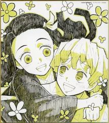 [Used] Paper Products Zenitsu Agatsuma& Nezuko Kamado (Art by Masato Nagamori) "WEB Lottery Demon Slayer: Kimetsu no Yaiba Mugen Train Arc Collaboration DINING Replica Mini Shikishi"