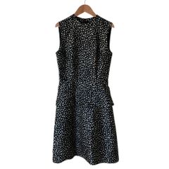 TORY BURCH トリーバーチ ウールシルク 総柄 ノースリーブワンピース 2 ブラック レディース ノースリーブ 袖なしひざ丈ワンピース 古着 中古 USED 美品
