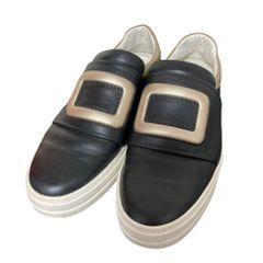 Roger Vivier ロジェヴィヴィエ スクエアバックル レザー スリッポン スニーカー サイズ37 約24cm ブラック レディース スニーカー 古着 中古 USED