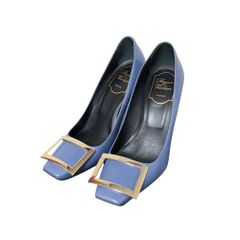 Roger Vivier ロジェヴィヴィエ ベルヴィヴィエ トランペット パンプス スクエアトゥ サイズ36 約23cm ブルー レディース パンプス 古着 中古 USED 良品