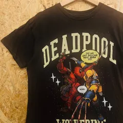 【マーベル】デッドプール ウルヴァリン キャラクタープリント 半袖Tシャツ ブラック 黒 メンズM相当 アメコミ 映画 DEADPOOL WOLVERINE USED 古着
