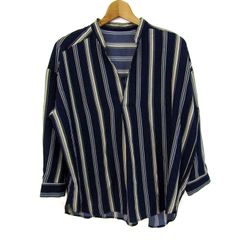 ロペピクニック 長袖シャツ トップス ストライプ柄 キーネック レディース 38サイズ ネイビー×ベージュ ROPE PICNIC 【中古】