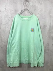 SMILEY FACE スマイリーフェイス 裏毛 刺繍 クルーネック ビッグサイズ スウェット size44/黄緑 ■■ レディース