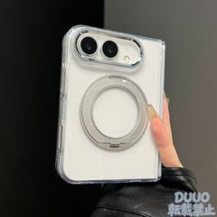 氷晶クリア iPhone Duo ケース 支点ケース 360°回転スタンド付き ワイドフォルダブル 全包み前枠中軸保護 耐衝撃 iPhoneケース 保護ケース case