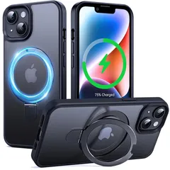 【新品】 Supdeal iPhone 13/14 用 ケース magsafe対応 リングキックスタンド マット カバー スタンド 耐衝撃 米軍MIL規格 滑り止め 指紋防止 黄?防止 ワイヤレス充電 アイフォン 13/14 携帯電話のケース 6.1インチ (