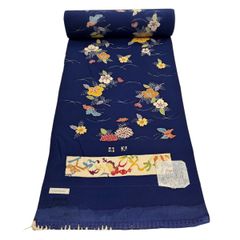 反物 秀品 江戸小紋 落款 八掛付 鮫 草木染 青灰色 正絹 【中古