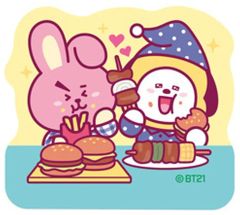 [중고] 식완 스티커·씰 20.CHIMMY(지민)&COOKY(정국) [BT21 다이컷 스티커 부착 스낵]