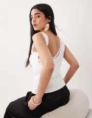 エイソス レディース トップス タンクトップ レーストリム レース ASOS DESIGN softouch cowl back tank top with lace trim detail Whit