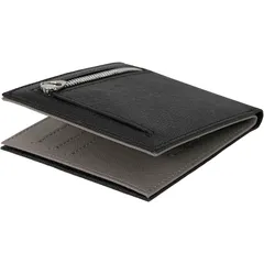 【新品】 [Dom Teporna] 薄型 二つ折り財布 メンズ YKKファスナー サフィアーノレザー 牛革 大容量 スリム ウォレット コンパクト 軽量 ブラックグレー
