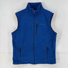 古着 エルエルビーン L.L.Bean フリース ベスト フルジップ ロゴ 刺繍 胸ポケット M  ブルー 無地 メンズ