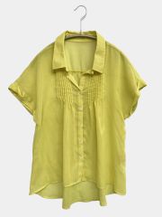 natural couture ナチュラルクチュール シャツ/ブラウス M イエロー 無地 フリル 半袖 ミドル丈 レギュラーカラー レディース