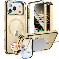 【カメラレンズ保護・スタンド一体】NIANGUO iPhone17 Pro Max 用 カバー 両面 ロック付き・アクションボタン (ゴールド)