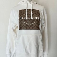 CSM424 COACH コーチ シグネチャースクエアフーディー プルオーバーパーカー 長袖 ホワイトブラウン Sサイズ 服