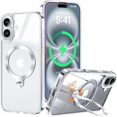 【全身透き通る上質さ・360°回転スタンド】ZapNet iPhone 16 Plus 用 クリア ケース Magsafe 対応 [定点スタンド・超絶安定性][本体を再現・極透明]ストラップホール付き マグセーフ ワイヤレス充電対応 黄変防止 米軍MIL規…