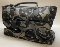 Bag108 SAVOY サボイ トートバッグ ハンドバッグ ブラック グレー 総柄 モノグラム ベア 熊 チャーム付き 大容量 レディース 肩掛け 手提げ 軽量