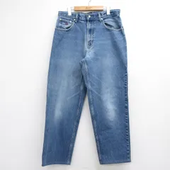W34/古着 TOMMY JEANS ネイビー・デニム パンツ メンズ 90年代 90s ワンポイントロゴ ストレート コットン 26sep08