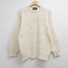 M/古着 John Weitz 長袖 セーター メンズ 80年代 80s コットン クルーネック USA製 ベージュ 26sep08