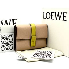 美品 付属品完備 LOEWE ロエベ バーティカルウォレット スモール 三つ折り財布 アナグラム コンパクト ベージュ グレージュ レザー 本革 秋の行楽やお出かけ 冬のボーナスご褒美 クリスマスギフトに