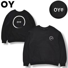 韓国製 オーワイ OY ロゴ プリント スウェット トレーナー クルーネック バック ドローコード 裏地 パイル F ブラック ストリート Y2K K－POP メンズ レディース ユニセックス 男女兼用