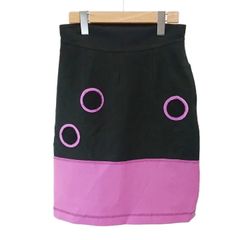 フェンディ FENDI タイトスカート リネン混 40 黒 ブラック 紫 パープル 幾何学サークルワッペン付き ミディ丈 /NP ■GY62