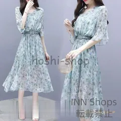 【新品未使用】ワンピース レディース 40代 マキシワンピース 春 夏 半袖 シフォン ワンピース 花柄 フレアスカート vネック 体型カバー オシャレ お出かけ 可愛い 30代 50代 lvcp155