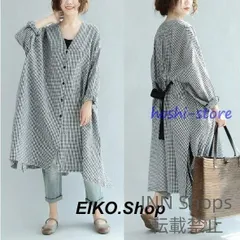 【新品未使用】シャツワンピース チュニック ロング丈 レディース 大きいサイズ ゆったり 着やすい 長袖 体型カバー コットン春夏服 lvcp129