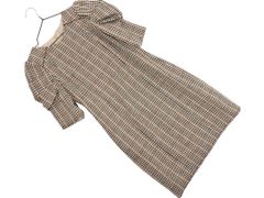 Lily Brown リリーブラウン ウール混 チェック ギャザースリーブ 五分袖 Iライン ワンピース size0/黒x茶x白 ◇■ レディース