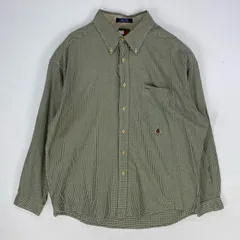 古着 90's/90年代 トミーヒルフィガー TOMMY HILFIGER 長袖シャツ 胸ポケット ボタンダウン XL  グリーン系 チェック メンズ