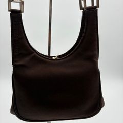 BOTTEGAVENETA　ボッテガヴェネタ サテン がま口 ワンショルダーバッグ ブラウン 2wayチェーン付き