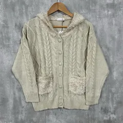 E Hyphen World gallery イーハイフンワールドギャラリー ニット セーター タグ付き　カーディガン　フード　シャギー F ベージュ レディース