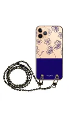 iPhone18_Pro アイフォン18プロ 花柄 お花 フラワー 大人女子 可愛い グリーン パープル 透明 ショルダータイプ チェーン付属 100cm ストラップ付 カラー08