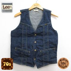 S/古着 リー Lee ノースリーブ ビンテージ メンズ 70年代 70s ウエスタン ベスト コットン Vネック USA製 ネイビー 26sep03
