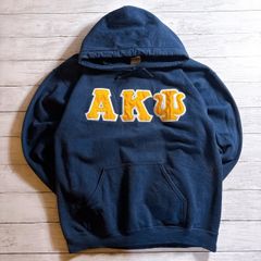 【カレッジデザイン】HOODIE ネイビー イエロー カレッジロゴ プリント プルオーバーパーカー 古着 #A3157